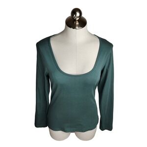 Anona Long Sleeve Top Women's Large‎ Green Organic Cotton Blend
